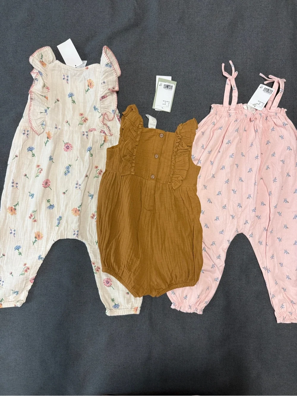 NWT H&M RUFFLE-TRIMMED MUSLIN ROMPER SUITS Sz 2T